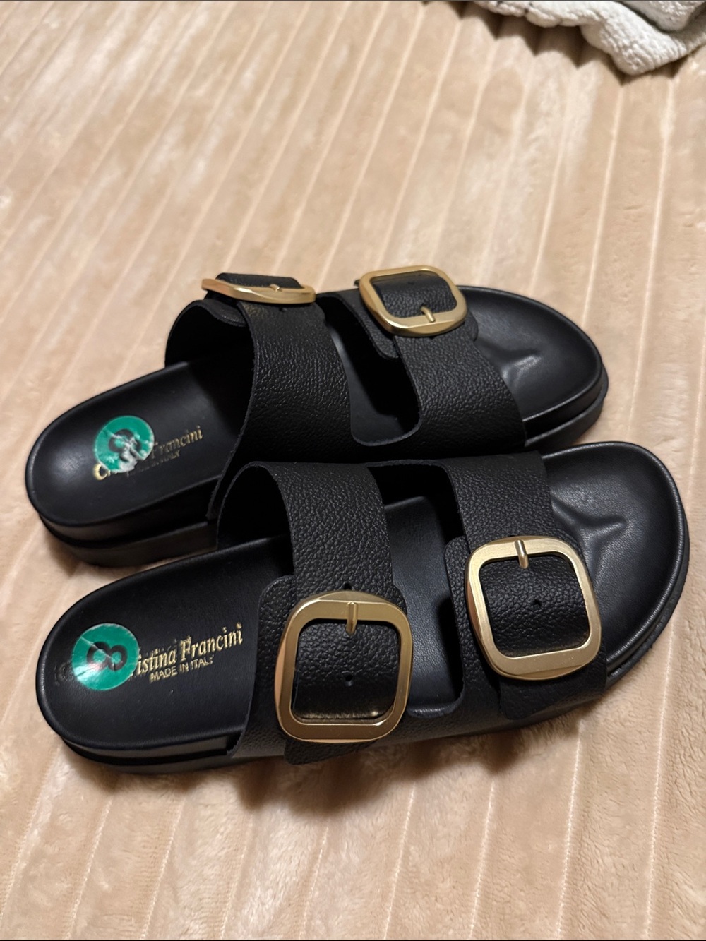 Cristina Francini Black Buckle Slide Sandals